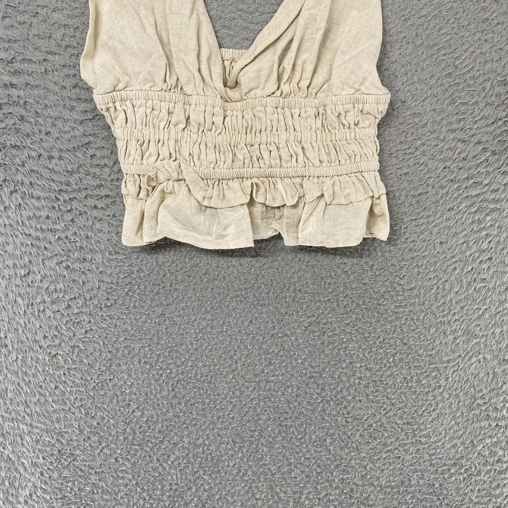 Sim & Sam Crop Tank Top Womens Small Linen Ruffle Boho Beach Babydoll Coastal - Picture 2 of 13